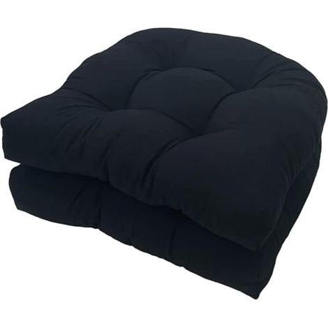 Set mit 2 Ersatzkissen für Gartenstühle, U-förmige, wasserdichte Sitzkissen 45 x 45 cm, farbechte Samtkissen für Gartenmöbel, schwarz