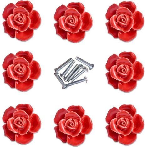 8pcs élégante rose rouge tire fleur boutons de meuble en céramique poignées de tiroir de placard (1/3)