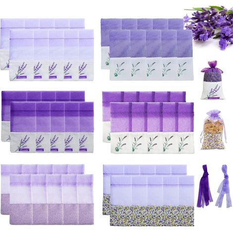 Lot de 60 sachets lavande vides parfumés, 15,5 x 7,5 cm, haut filet bas coton, cordon, DIY et armoire (1/5)