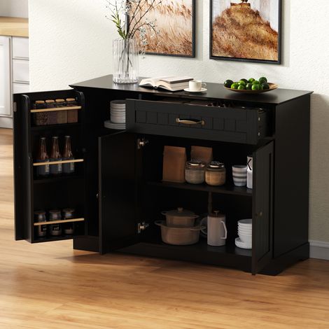 Aparador negro MEUBLIV 107x40x84 cm – 3 puertas, 1 cajón y almacenaje regulable (1/5)