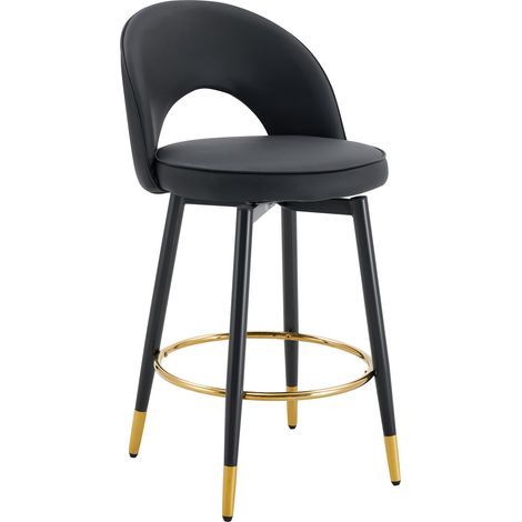 CAIziTabouret de bar pivotant à 360°. Entièrement noir, coussin d’assise en matériau PU, tabouret de bar rembourré confortable, adapté aux bars, salles à manger, cuisines, terrasses, etc. Un carton de (1/5)