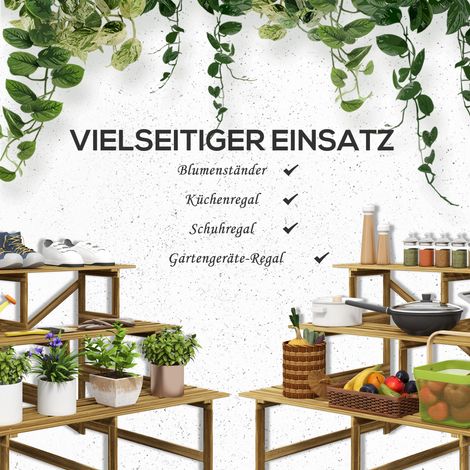Étagère à plantes 3 niveaux pliable 78 cm, support fleurs en bois naturel pour intérieur et extérieur, présentoir escalier floral pour salon, jardin, balcon.
