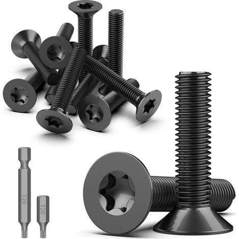 30 Pièces Vis à Tête Fraisée Torx M4 x 25 mm Vis en Acier Inoxydable A2 V2A Vis à Métaux Noir Vis à Tête Plate Visserie Vis Inox Vis à Machine Filetage Complet avec Embout Torx T20 (1/5)