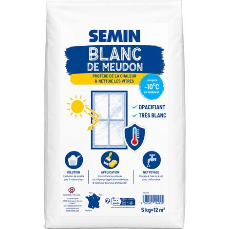SEMIN Blanc de Meudon 5 kg - Protection Chaleur Vitres & Vérandas - Jusqu'à -10 C en Intérieur - Très Blanc