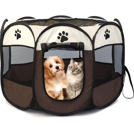 Parc à Chiot Parc de Jeu Tissu Pliable Tente pour Animaux de Compagnie Pliable pour Animal Domestique Chiot Chat Lapin Cochon Parc Cage Niche, Brun 73x73x43cm
