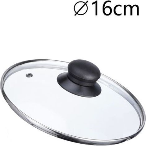 TrAdE Shop Traesio - Coperchio In Vetro Ricambio Per Pentola Padella ø16-18-20-22-24-26-30-32cm Pomello Nero -    -diametro 16cm   -