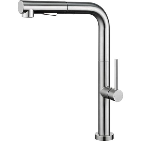 Robinet de cuisine, mitigeur d'évier avec pulvérisateur extractible, nickel brossé (1/5)