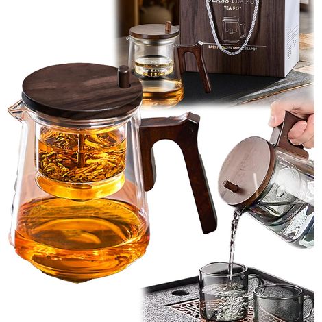 Théière Transparente 800 Ml Avec Infuseur et Passoire - Résistante à la Chaleur en Verre Avec Manche Amovible 16x14,5 Cm (1/5)