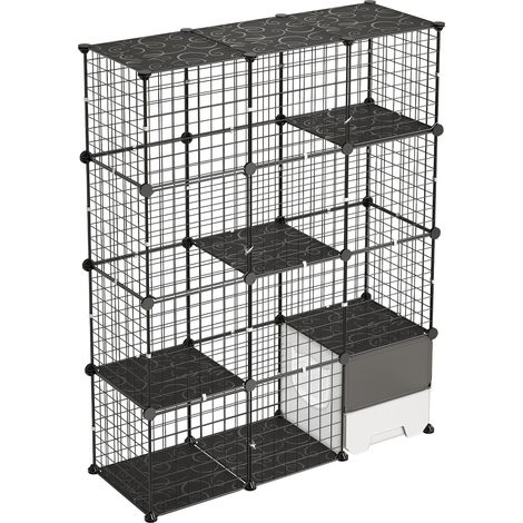Mophorn Jaula para gatos de 4 niveles 104,1 x 35,5 x 139,7 cm, estructura metálica con puertas, plataformas y caja pequeña, conectores reforzados, ideal para trepar, jugar y descansar, color negro (1/5)