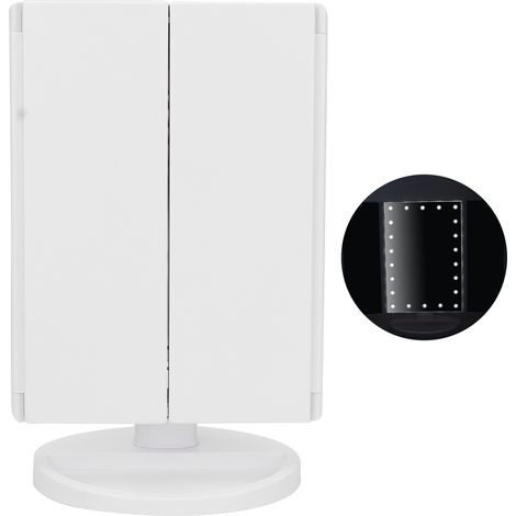 Miroir de maquillage lumineux LED blanc, miroir de beauté triple pliage avec grossissement x3, miroir de coiffure de table pour femme, rétroviseur de vanity portable (1/5)