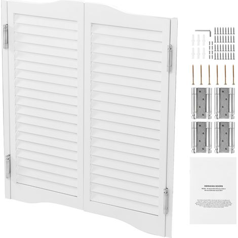 Mophorn Porte battante double en bois de pin, 805x28x900 mm, avec charnières et quincaillerie, facile à installer, idéale pour intérieur, couloir, cuisine, bar, café ou entrée de pub, finition blanche (1/5)