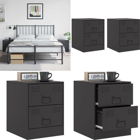 Tables de chevet 2 pcs noir 34,5x39x44 cm acier - Table De Chevet - Meuble De Chambre - Table Nuit - Commode - Meubles Métalliques - Home & Living (1/5)