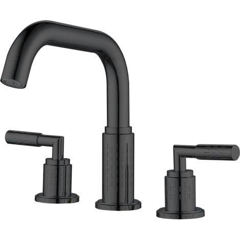 Robinet de salle de bain - métal - noir - surélevé - 3 trous (1/5)