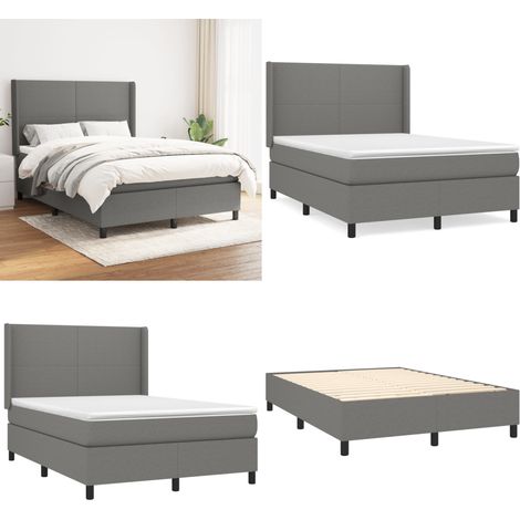 Boxspringbett mit Matratze Dunkelgrau 140x200 cm Stoff - Boxspringbett - Doppelbett - Bettenrahmen - Lattenrost - Matratze - Home & Living