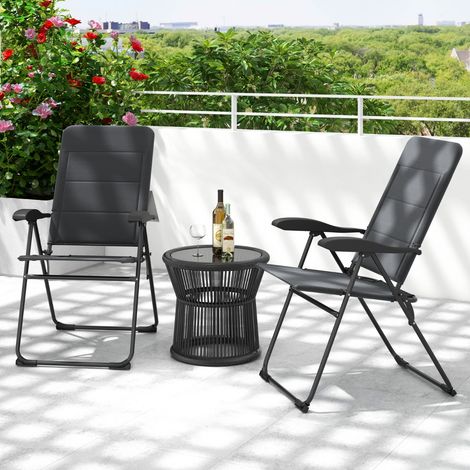 Ensemble de 2 Chaises Longues de Patio Rembourrées Fauteuils Inclinables à 7 Positions Réglables Chaise Pliante Capacité 136KG Gris (1/3)