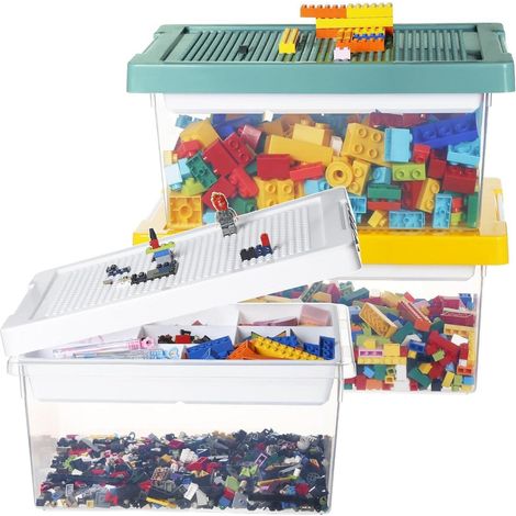 Spielzeug Aufbewahrungsboxen 3er Set mit Deckel, Tablett & Bauplatte (1/5)