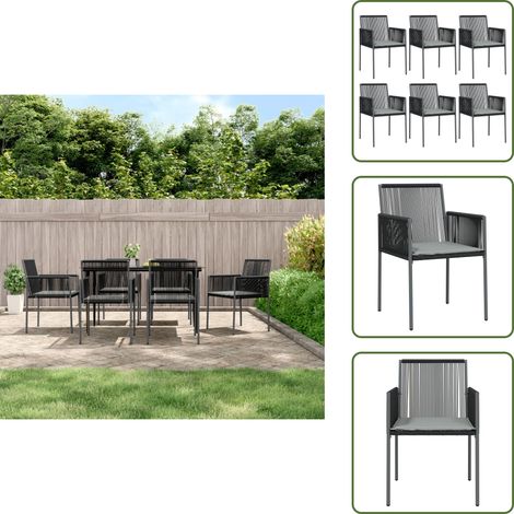 Gartenstühle mit Kissen 6 Stk. Schwarz 54x60,5x83,5 cm - Gartenstühle - Outdoor Möbel - Balkonmöbel - Terrassentisch - Lounge Set (1/5)