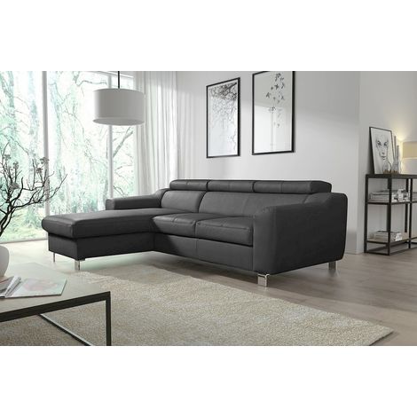 Canapé d'angle en cuir italien de luxe 5 places ASTRA, gris foncé, angle gauche (1/4)