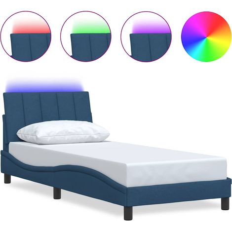 Lit simple Lit adulte Cadre de lit sans matelas Hanko bleu 90x190 cm tissu (1/5)