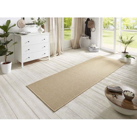 Carpet Nature Tapis de Cuisine d'intérieur et d'extérieur à Boucles, antidérapant, Tissage Plat, Aspect Laine, Tapis de Cuisine pour Couloir, Cuisine, Jardin, terrasse, Salle de Bain, Beige, 80 x (1/5)