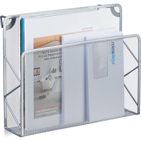 Relaxdays Zeitschriftenhalter Wand, Zeitungsablage hängend, Wandkorb, HBT 28x35,5x10 cm, Magazinhalter, Metall, silber (1/5)