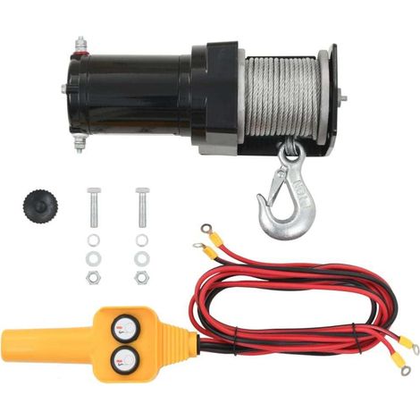 Treuil électrique 12V 907 kg – Câble acier 15m – Télécommande filaire – Moteur 1,2 CH – Rapport 153:1 pour service intermittent