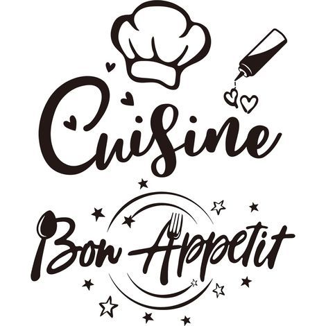 Stickers Muraux Autocollant Texte Française Cuisine et Bon Appetit Citation Restaurant Salle à Manger Décoration Home Décalque Wall Sticker DIY Peinture Chambre Salon (1/5)