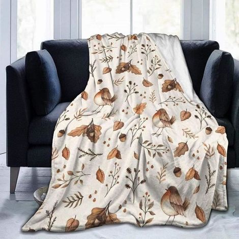 1 pièce Couverture lit imprimée oiseaux, microfibre ultra douce, légère et chaude, 152 x 127 cm, pour canapé-lit ou salon (1/4)