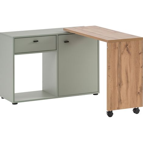 Homeoffice Schreibtisch, drehbare Tischplatte, pistazie mit Eiche, TONDELA-80 (1/5)