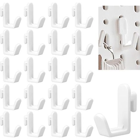 Pegboard Hooks for Perforated Boards Compatible with Skadis Organising Accessories White Plastic Hooks for Home Room 33.5 x 34 x 10 mm (1/4)