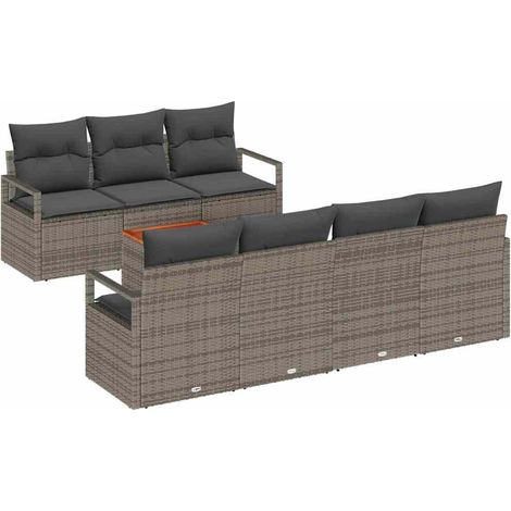 Garden Sofa Set with Storage 7 pcs Grey Poly Rattan vidaXL