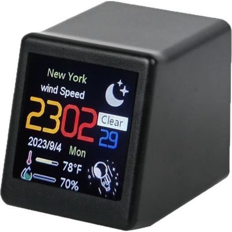 Intelligente WLAN-Wetterstation für Zuhause und Büro, Digitaluhr, Wetteranzeige, Uhrzeit und Datum - Schwarz (C4017)