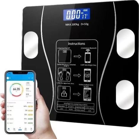FLITI Bluetooth Smart Scale in Black Tempered Glass, 180kg Capacity - Full Body Analysis for Smartphones (1/5)