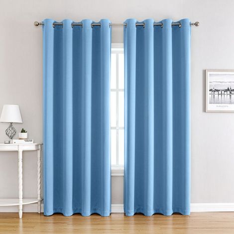 Rideaux Occultant pour Chambre - Double Rideau Isolation Thermiques de Fenêtre Maison / Tissu Solid Lourd pour, Lot de 2 ,L 100 X H 130 cm,Bleu (1/4)