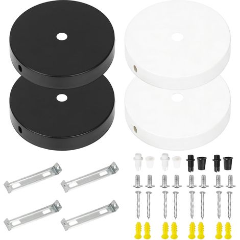 Rosaces de Plafond Métal Noir Support de Fixation avec Cache-Fil pour Lustre et Suspension Baldaquin Luminaire Moderne pour Cuisine Salon et Couloir Kit avec Accessoires (1/5)