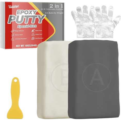 Mastic Epoxy Gris, 280g Mastic Colle bi Composant, Pâte à Réparation Rapide pour Piscine, Pate Epoxy pour Repare Plastique, Métal, Céramique, Bois, Carrelage, Imperméable et Méga Adhérence (1/5)