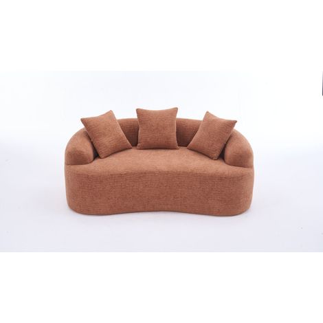 Canapé 2 places modulaire en chenille corail avec coussins décoratifs, compact, sans montage (1/5)