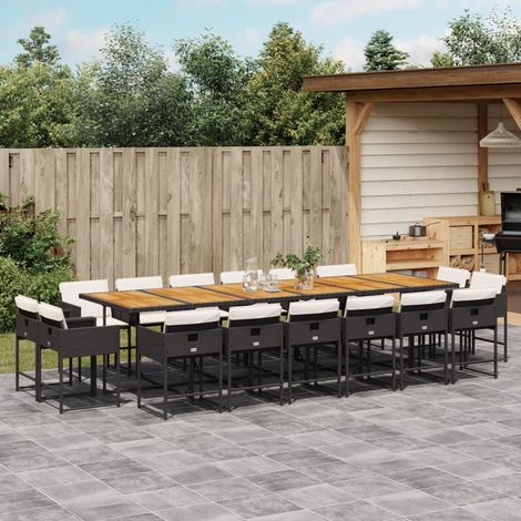 Vidaxl – Ensemble à manger de jardin 17 pcs – Table en bois d'acacia 330x106x73 cm – Chaises pliantes avec coussins amovibles – Résine tressée noire (1/5)