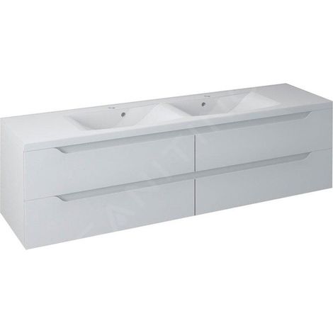 Sapho – Meuble double-lavabo suspendu 180x50x48 cm – MDF blanc – 4 tiroirs avec fermeture automatique – Installation murale – WA1803030 (1/2)