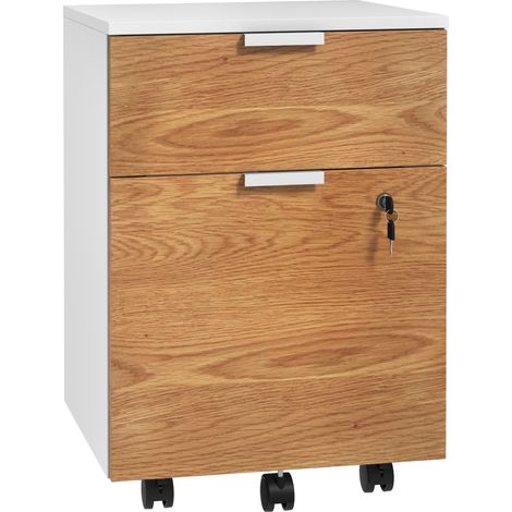 Armoire à roulettes 2 tiroirs barre de suspension A4 Carta avec serrure 42x40x60 cm Blanc Naturel