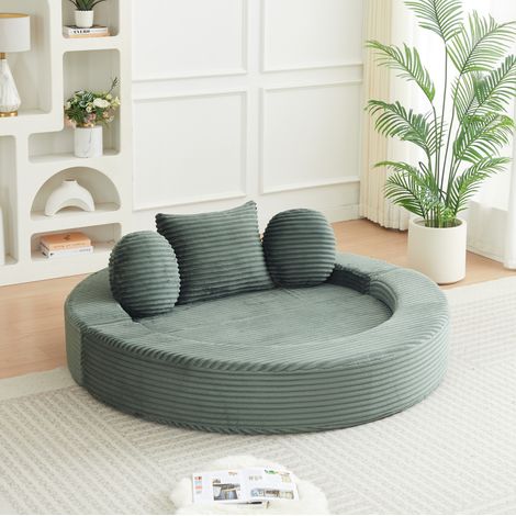 Divano letto 4 in 1 convertibile in lettino rotondo, velluto a coste verde (1/5)