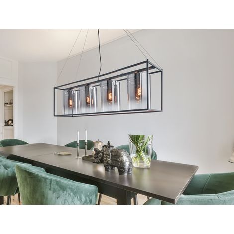 LED Pendelleuchte 4-flammig lang Schwarz mit Rauchglas, Breite 115cm (1/4)