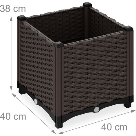 Jardinera alta rectangular para exterior jardín terraza 38 x 80 x 40 cm de plástico marrón 130016486 (1/3)