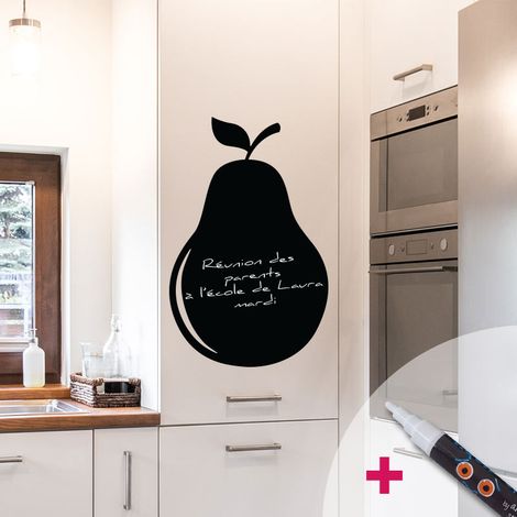Sticker ardoise tableau noir - stickers muraux adhésif effaçable - POIRE + CRAIE LIQUIDE BLANCHE - 40x25cm (1/4)