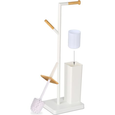 Pratico portarotolo e scopino WC 71 x 23 x 18 cm in bambù naturale 130016664