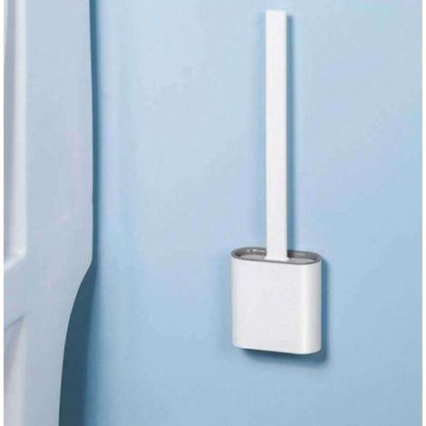 Brosse WC en silicone, brosse de toilettes pour salle de bain avec support à séchage rapide, peut être posé ou suspendu (blanc) (1/5)