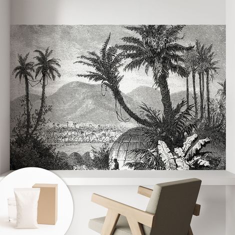 Papier peint intissé mural pour salon chambre à coucher tendance et originale - Colle incluse gratuite Oasis tropicale 104x70 cm (1/5)