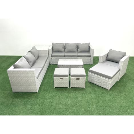 Fimous Polyrattan Sofa Gartenmöbel Set mit Sessel Rechteckiger Couchtisch 3 Hockern Beistelltisch Hellgrau gemischt (1/4)