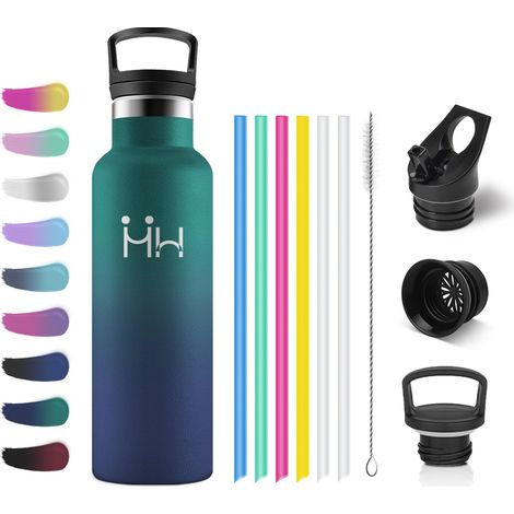 Bouteille d'eau en Acier Inoxydable 500ml, Gourde Isotherme avec Paille, Anti Fuite, pour Camping, Adulte, Bureau (1/5)