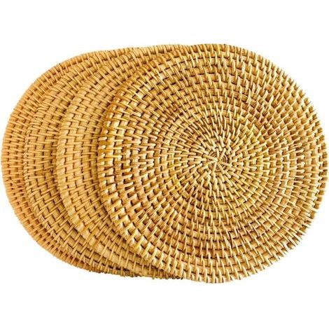 Dessous de plat en rotin pour hot pot, dessous de verre en rotin, fait main exotique, cadeau créatif, 4 pièces (1/4)